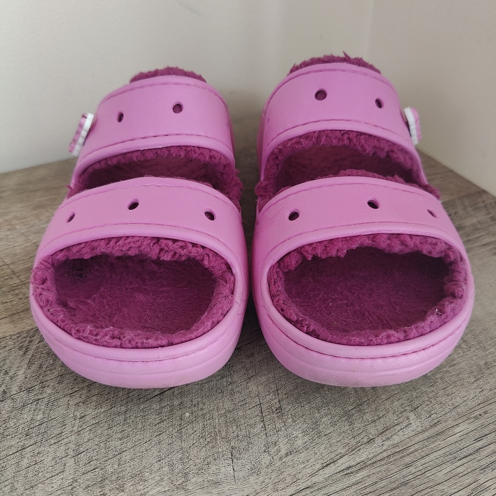 CROCS Bold Pink Plush Sandals - Picture 3 of 10